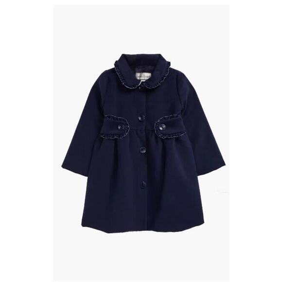Widgeon Girls Ruffle Trim Coat with Faux Fur Lining in Navy Size 4 $79 - Picture 1 of 6